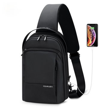 Sling Crossbody Bag For Men Waterproof Casual Chest Bag USB Charging Fit For 9.7 Inch iPad